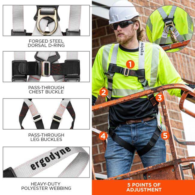 Ergodyne Squids 3201 Fall Restraint Harness & Lanyard Kit
