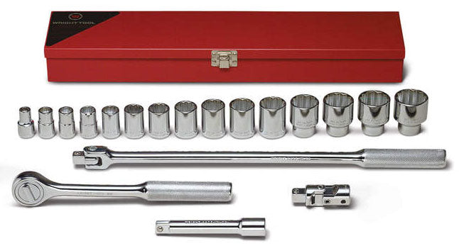 Wright SAE 12 Point Socket Set, 1/2" Drive, 19 pc.