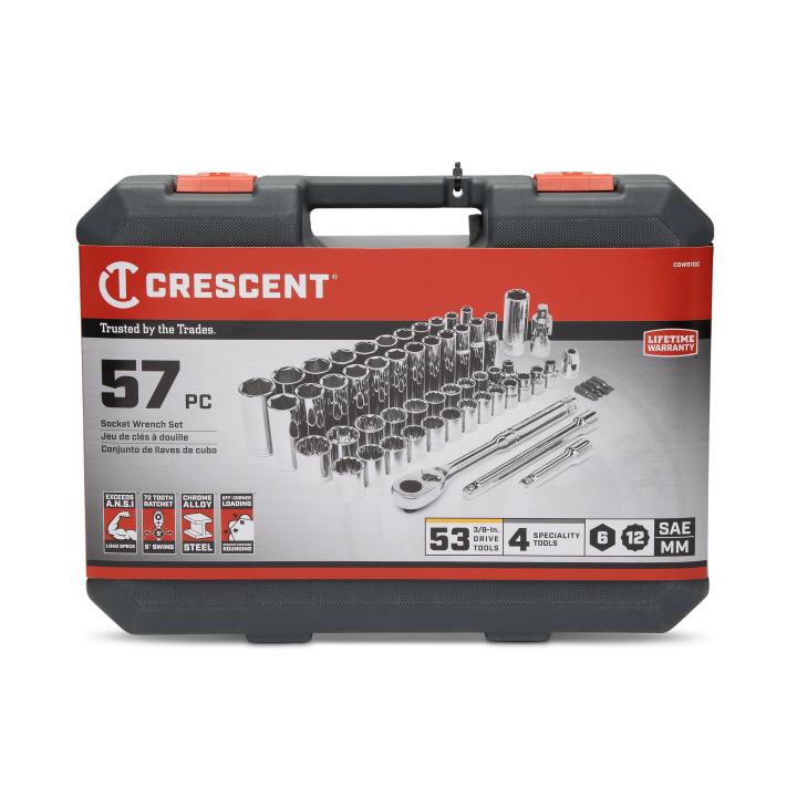 Crescent SAE/Metric Socket Set, 3/8" Drive, 57pc