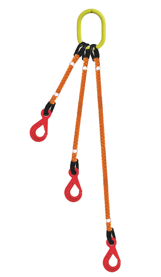3-Legged Tool Lifting Rope Sling, Self Locking Hooks