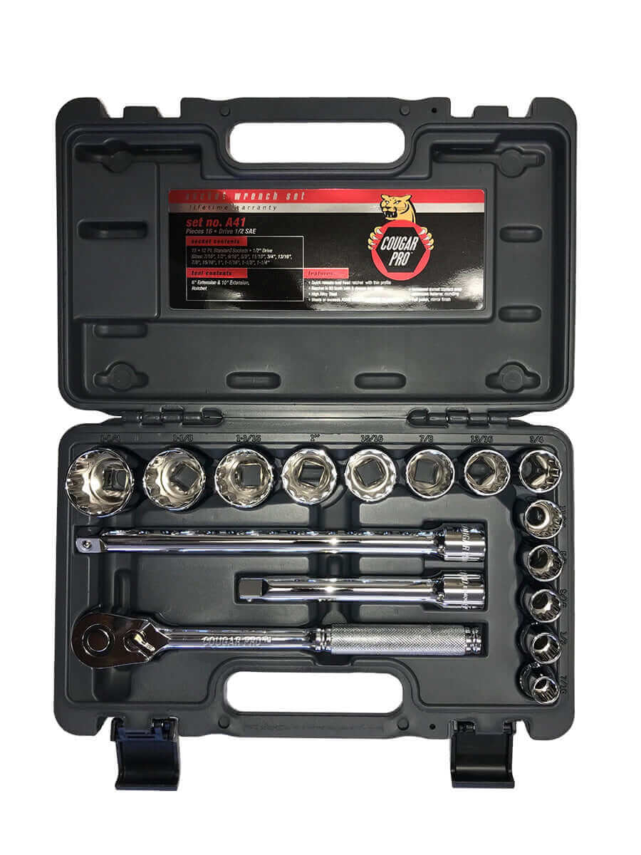Cougar SAE Socket Set, 1/2" drive, 16 pc.