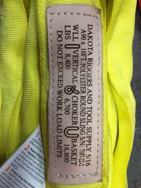 Leather tag for endless polyester round sling