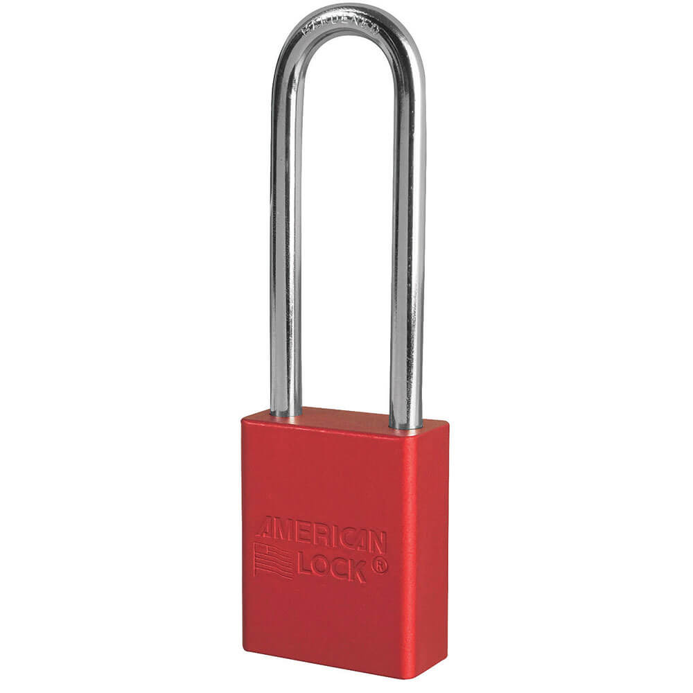 American Lock Red Aluminum LOTO Padlock w/3" Shackle