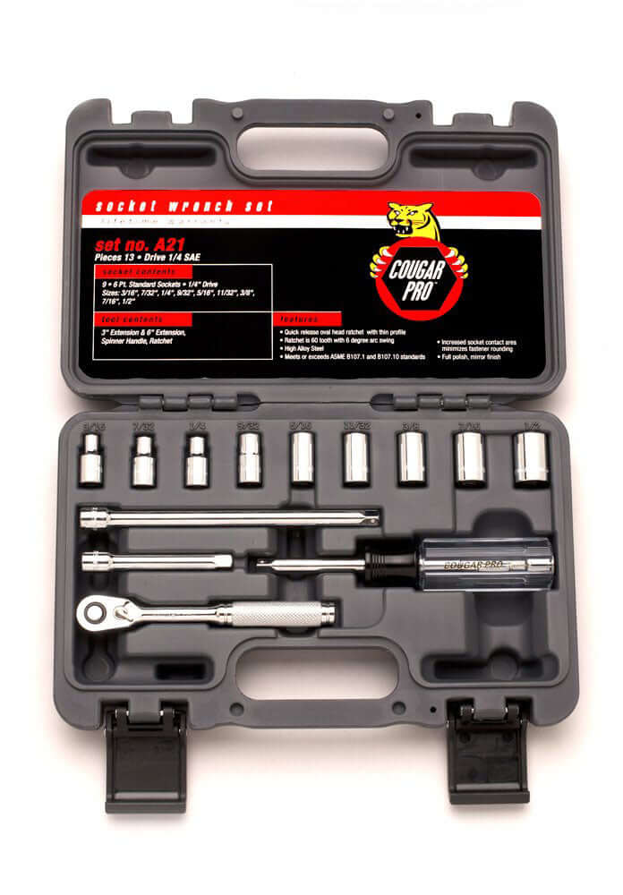 Cougar SAE Socket Set, 1/4" drive, 13 pc.