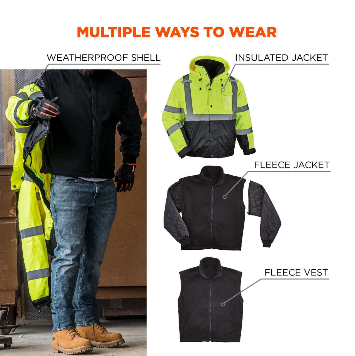 Ergodyne Lime GloWear 8381 Thermal 4-1 Hi-Vis Jacket