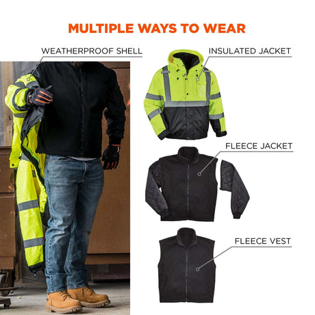 Ergodyne Lime GloWear 8381 Thermal 4-1 Hi-Vis Jacket