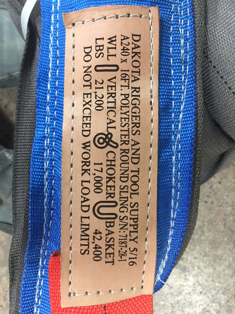 Leather tag for endless polyester round sling